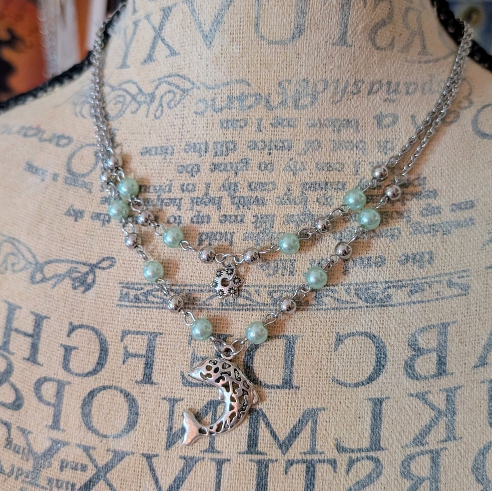 Dolphin Layered Nautical Seaside Dainty Pendant Necklace